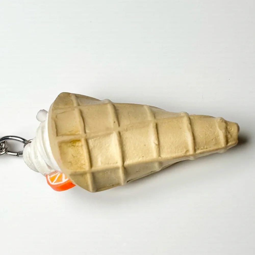 Handmade Ice Cream Waffle Cone Necklace with Pink & White Straw and Orange Slice